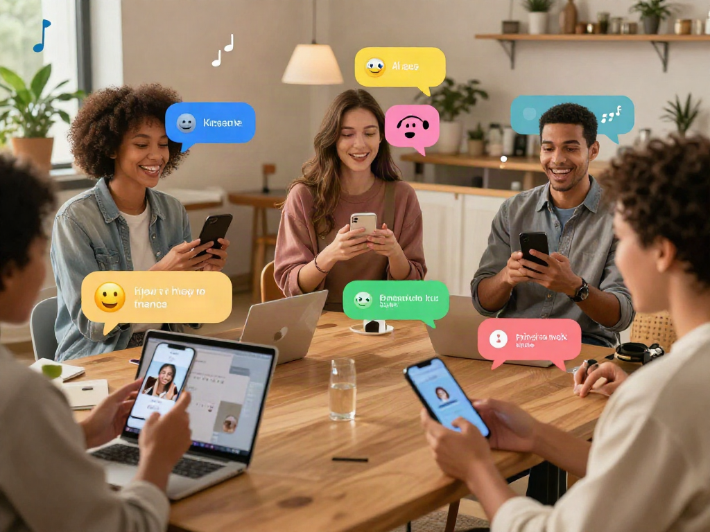 Engaging individuals in free AI sex chat through mobile devices in a cozy setting.