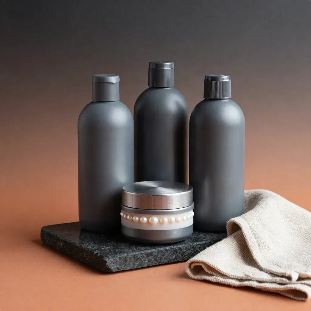 Kit anti-crespo uomo senza marchio con flaconi, vasetto, pietra scura e panno tecnico